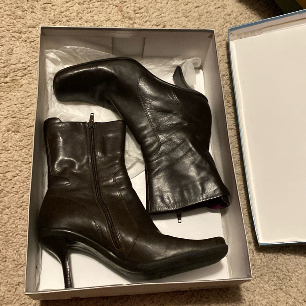 Brown leather booties